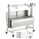 Garvee 37in Stainless Steel Electric Rotisserie Grill With 50W Motor For Outdoor Camping BBQ, Charcoal Spit Roaster, 132LB Capacity, Silver - Silver