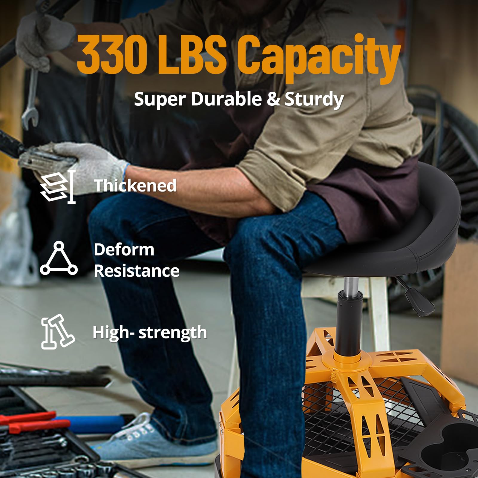 330 lbs capacity heavy-duty rolling shop stool