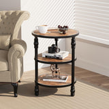 Garvee 3-Tier Round Side Table with Storage Shelf, Metal Legs, MDF Wood, Vintage Style, for Living Room, Bedroom - Retro Color