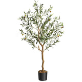 Garvee Artificial Olive Tree 4.25FT Tall Faux Silk with Natural Wood Trunk, Lifelike Fruits, PE Trunk, Adjustable Branches for Home Office Decor - 4 Ft Olive Tree