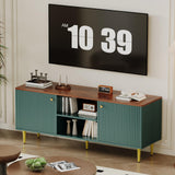 Garvee 55in Long TV Stand Console for TVs up to 65in, Wooden Fluted Media Console Table, Mid Century Entertainment Center, Green, Compact Size - Green