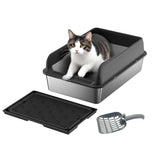 Garvee Stainless Steel Cat Litter Box with Lid Large Non-Stick Metal Cat Box for Big Cats 23.62''L x 15.75''W x 9.84''H Silver - Black (60X40X25Cm)
