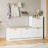 Garvee Shoe Storage Cabinet with Bench, Adjustable 4 Flip-Drawer Organizer for Entryway, Narrow Hallway, White, Fits 35-40 Pairs - White