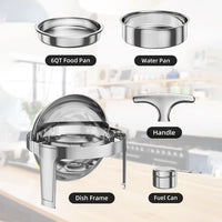 Garvee 6 QT Chauffe-plat roulant, ensemble buffet, chafer en acier inoxydable pleine grandeur, réchaud de restauration rond, pour mariage, fêtes, banquet, événement de restauration, lot de 1
