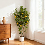 Garvee 5Ft Artificial Lemon Tree Brown Pot Indoor Living Room Office Decoration Realistic Silk Tree - White