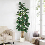 Garvee 7FT Artificial Fiddle Leaf Fig Tree With Decorative White Planter For Home Décor, Indoor Living Room, Bedroom, Office, Natural Large Fake Plant - Green 7Ft
