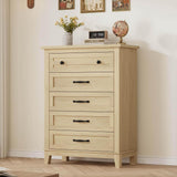 Garvee 5 Drawer Dresser for Bedroom, Vertical Wooden Chest, 41.3 in Tall, Natural Oak, Large Storage - Wood Color-Ying