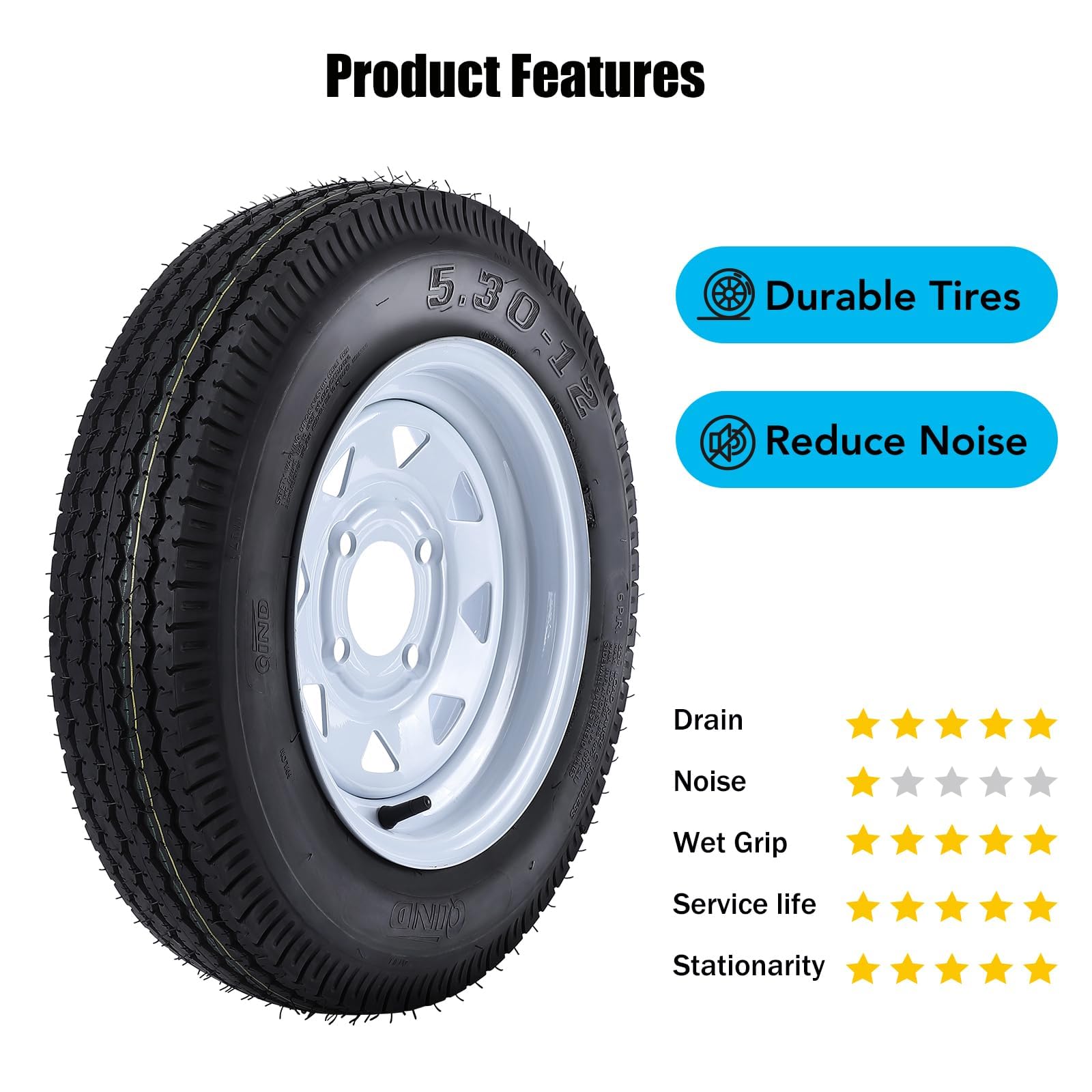 5.30-12 trailer tire feature diagram with tire structure and load range details