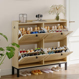 Garvee Shoe Cabinet With 4 Foldable Doors, Adjustable Shelves, Solid Wood, Entryway Organizer, Space-Saving Design, Anti-Tip Kit, Natural Wood Color - Naturel