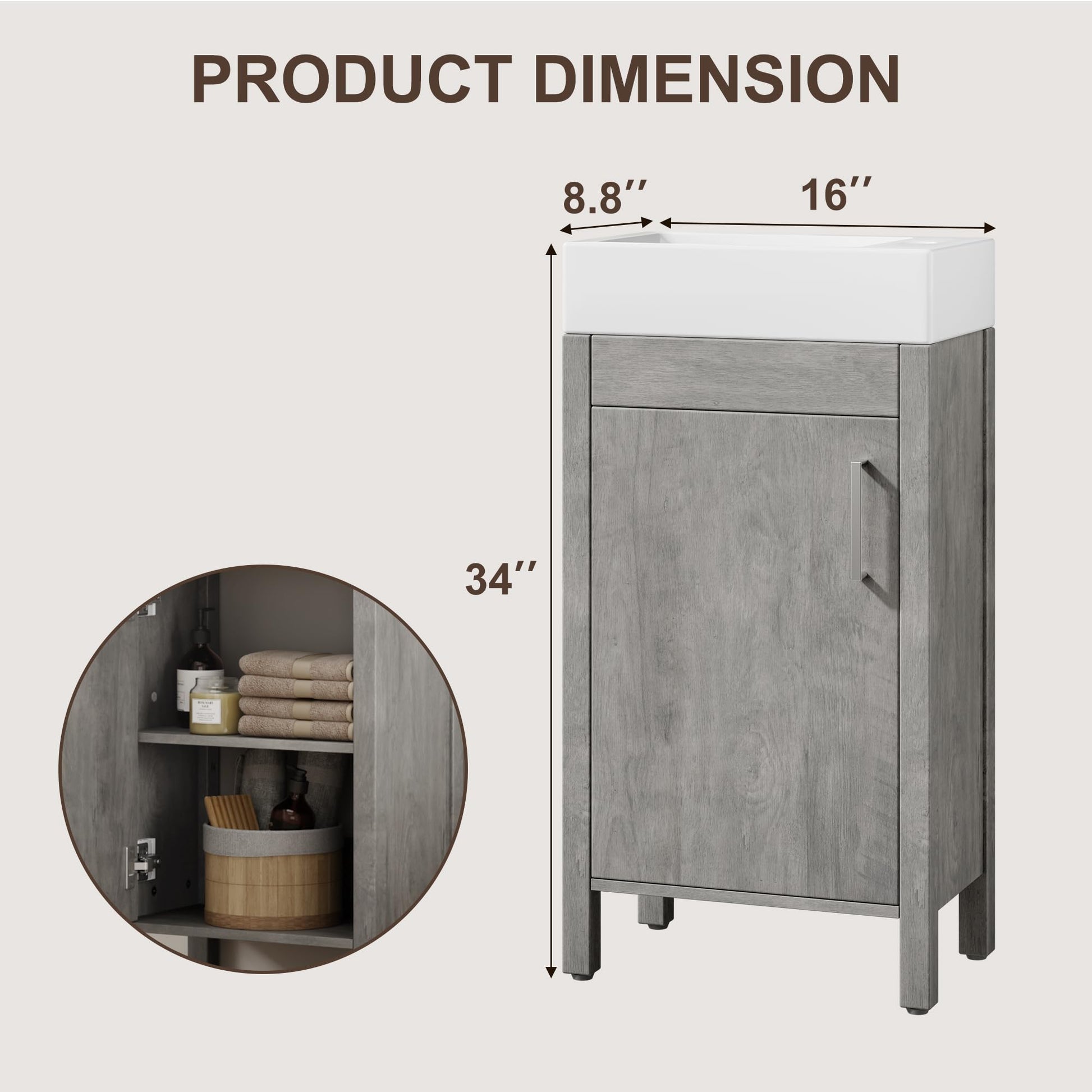 Compact 16-inch vanity dimensions for small bathrooms