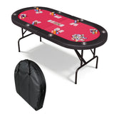 Garvee 8 Player Oval Poker Table Foldable with Storage Bag, Collapsible Legs, Padded Rails & Cup Holders for Texas Holdem and Blackjack, 72", Red - Red