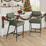 Garvee Bar Stools Set of 2 with Backrest and Footrest, 27" Tall PU Leather Bar Chairs for Kitchen and Counter, Thick Cushion, Metal Legs, Black - Retro Green