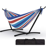 Garvee 2 Person Hammocks with Stand, Portable Double Hammock for Indoor Outdoor Patio, 450 lbs Capacity, Space Saving, Heavy-Duty Steel, Black - Blue-White-Red Striped