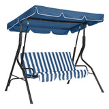 Garvee Outdoor Porch Swing Chair with Adjustable Canopy, 3-Seat Patio Glider Bench, Thick Cushions, Steel Frame, Backyard Lawn Garden, Black - Blue Stripe