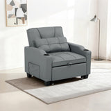 Garvee Convertible Sleeper Chair Pull Out Bed with Vibration Massage Lumbar Pillow, USB/Type-C Ports, Cup Holders, Side Pocket for Small Spaces, 32.28"D x 35.04"W x 33.86"H, Faux Leather - Grey