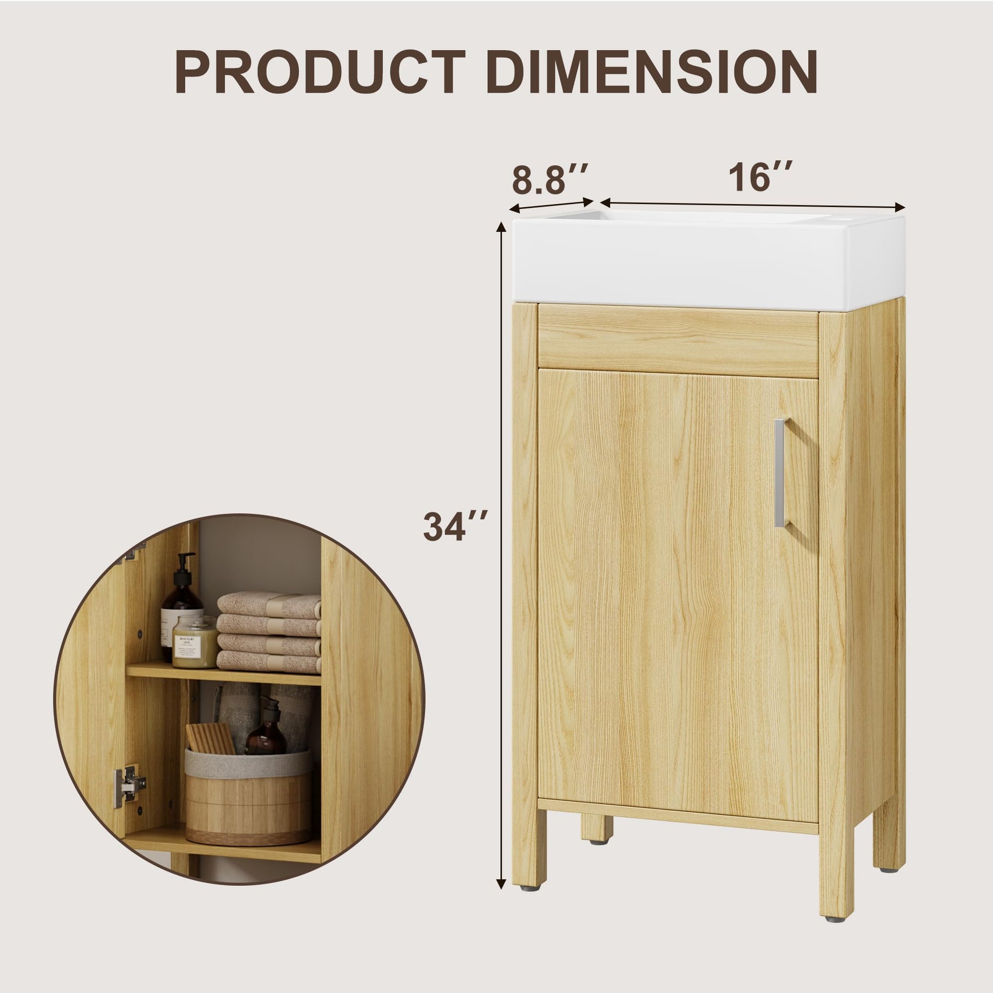 Compact vanity size and overall dimensions