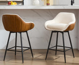 Garvee Modern Swivel Bar Stools Set of 2, 26" Counter Height, Upholstered Sherpa Fabric, Brown PU and Cream White, Kitchen Island - Brown Pu + Cream White