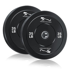 Garvee Olympic 2-Inch 35LB Rubber Bumper Weight Plates with Steel Reinforcement for Universal Fit, Home Gym, Durable Black