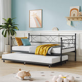 Garvee Twin Bed with Pull Out Trundle, Metal Twin Daybed and Trundle Set, Day Bed Sofa Bed Frame with Steel Slat Support, Multifunctional Daybed Frame for Bedroom, Living Room, Guest Room - Black