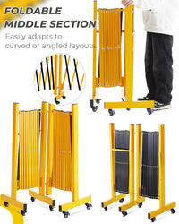 Garvee Metal Expandable Barricade, 11 Ft Folding Security Gate, Rotatable & Portable Expandable Barricade Gate Outdoor, Industrial Expandable Barricade Gate with Casters, Yellow&Black