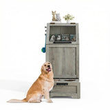 Garvee Dog Feeding Cabinet Durable Wood Compact Design Home Use Spacious Storage Easy Access - Gray