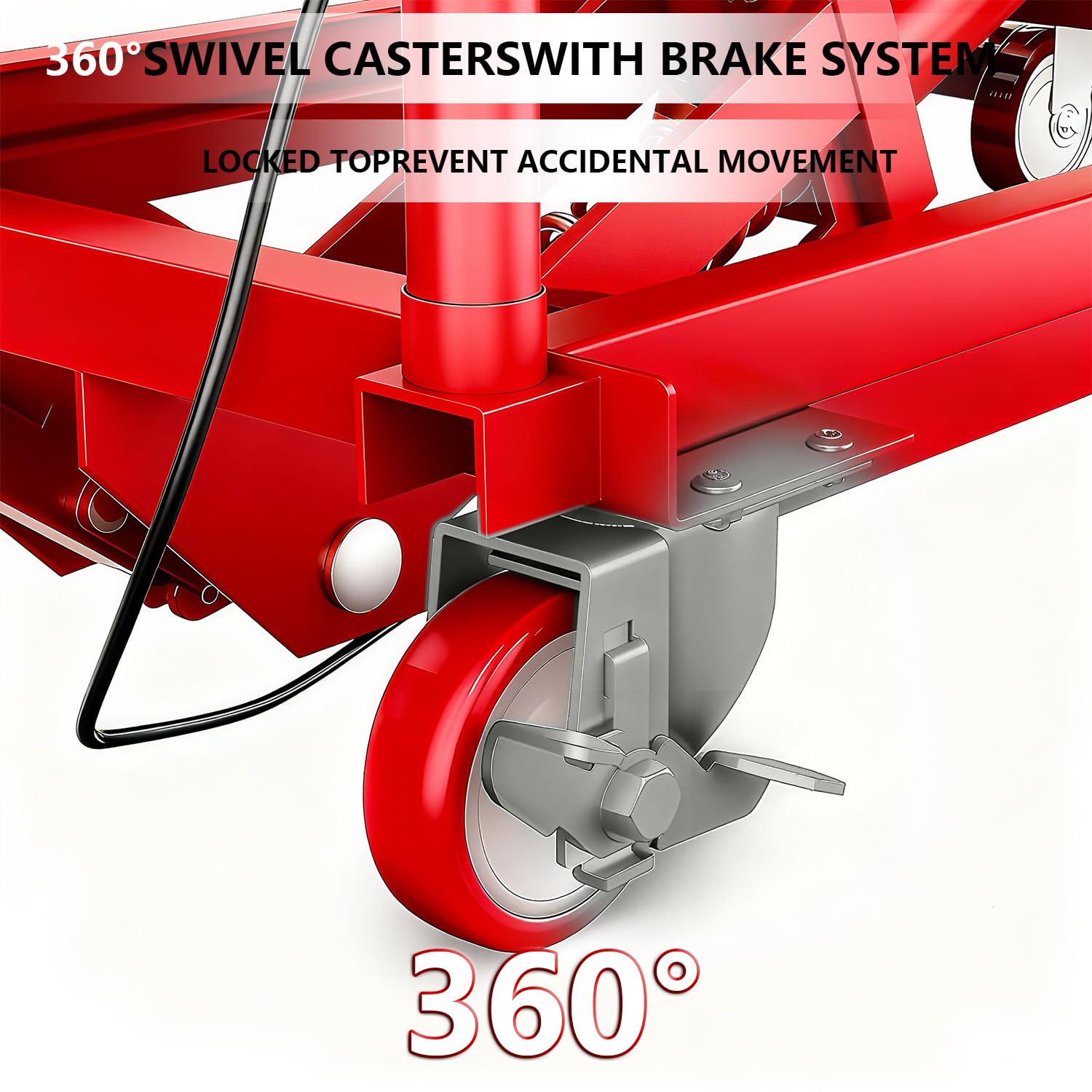 360 degree swivel caster with brake on lift table cart