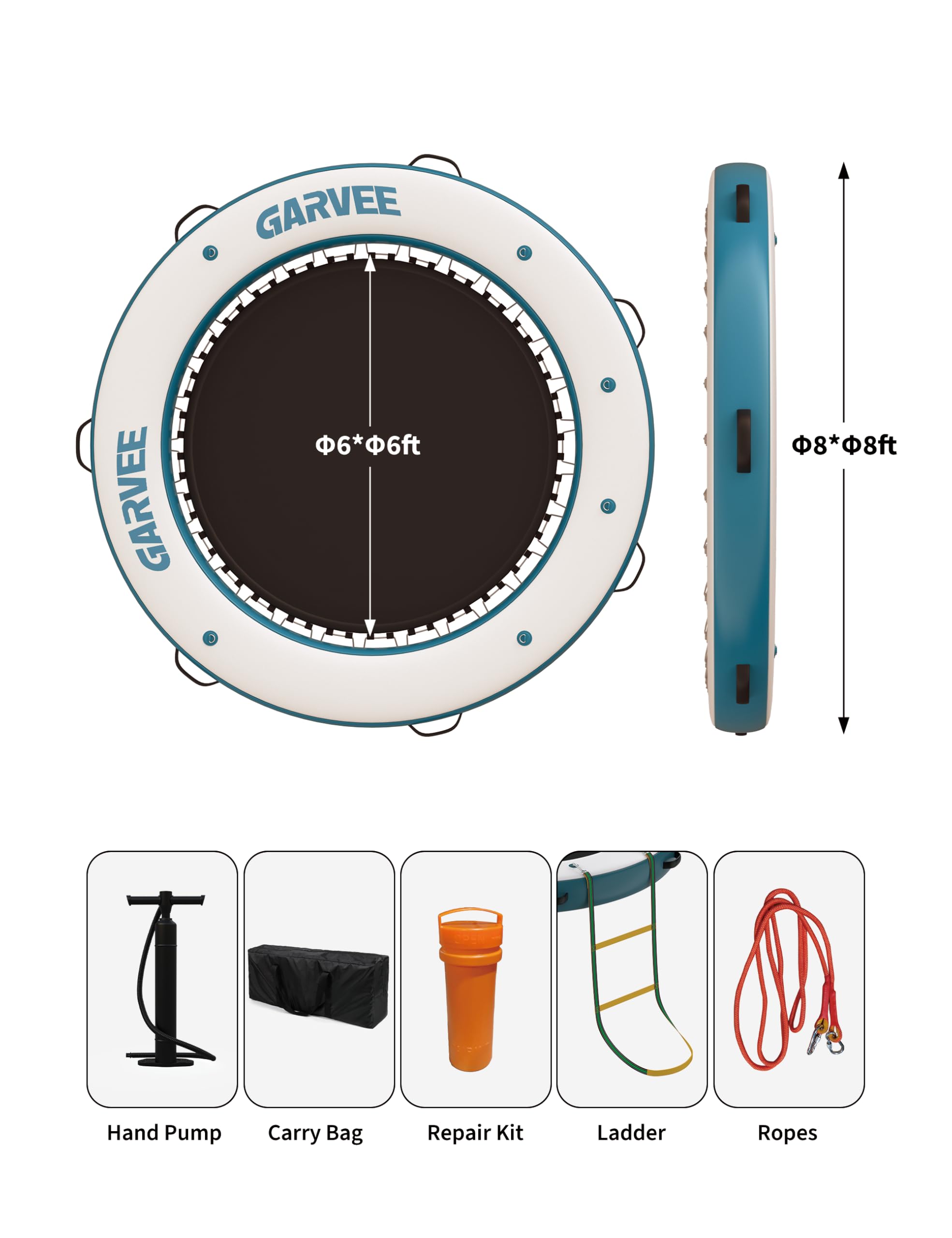 Round 8 ft water hammock dimensions and accessories