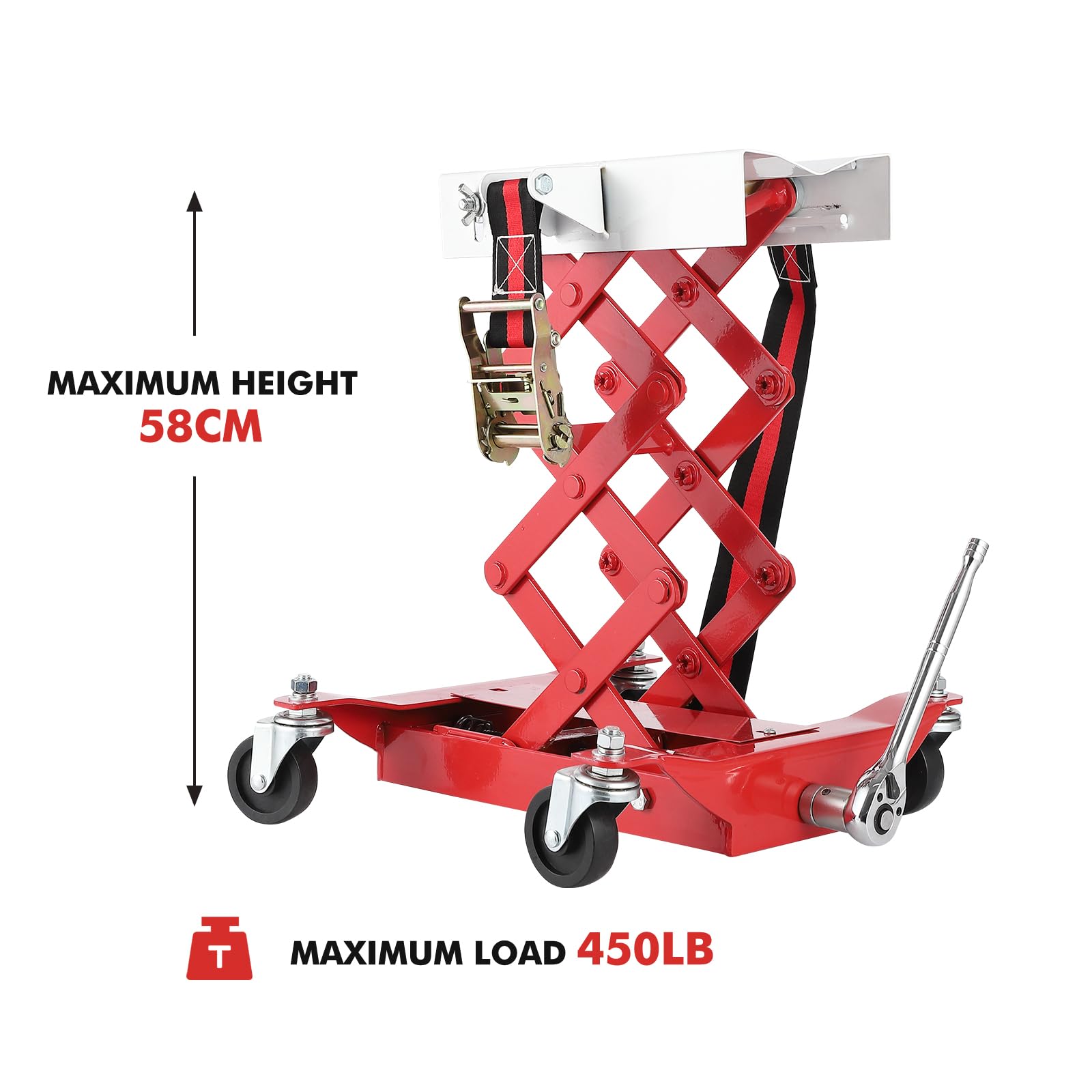 Low profile scissor lift transmission jack in use