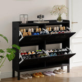 Garvee Shoe Cabinet with 4 Foldable Doors, Adjustable Shelves, Large Capacity Entryway Storage, Black, Space-Saving Wood Design - Noir