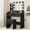 Garvee Vanity Desk with Mirror and Lights, Makeup Vanity with Power Outlet, 3 Lighting Modes Adjustable Brightness, Small Vanity Table Set with 2 Drawers and Cushioned Stool, Makeup Table for Bedroom, Black
