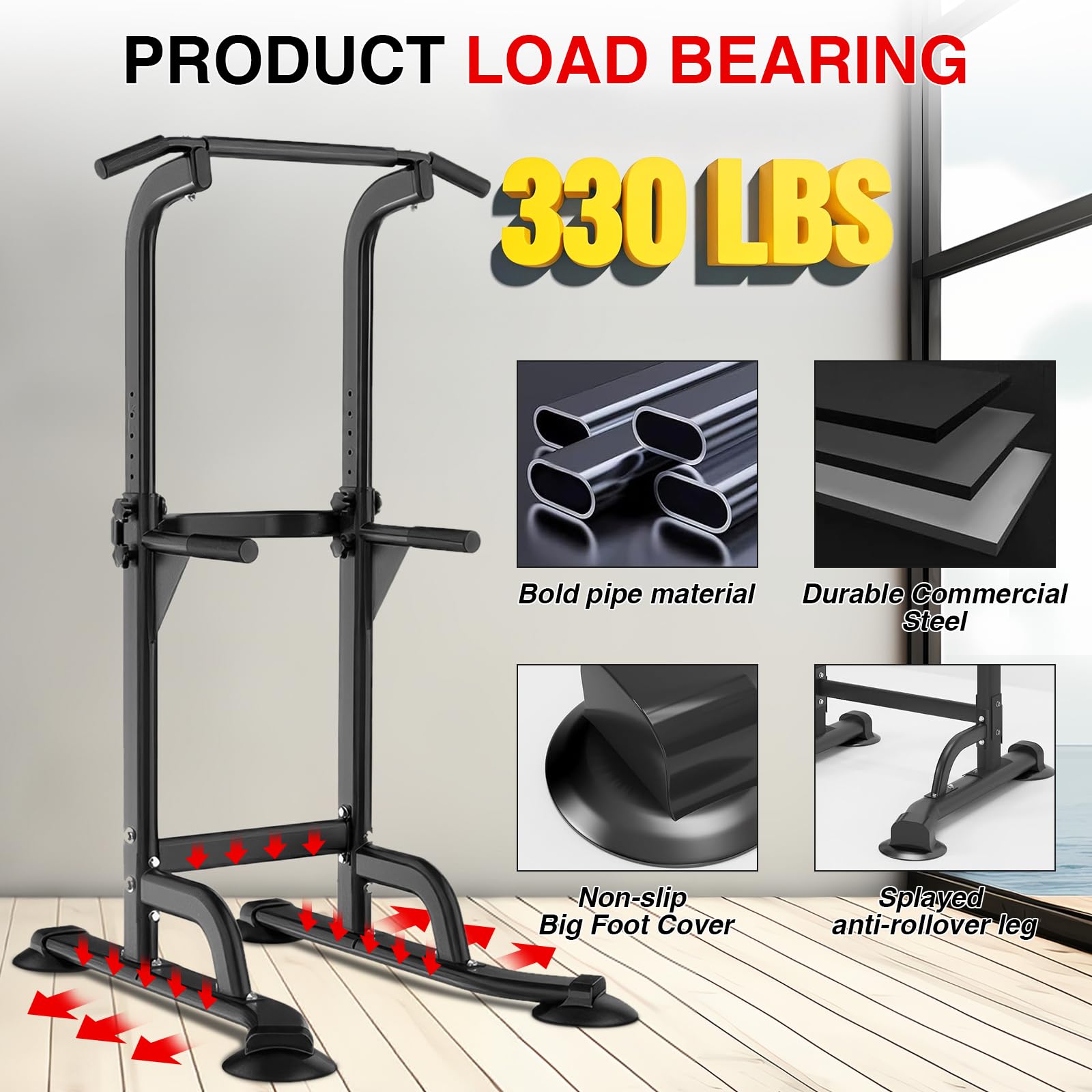 330 lbs heavy-duty steel power tower with anti-rollover legs