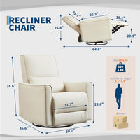Fauteuil inclinable manuel Garvee pivotant et à bascule pour adultes, fauteuil inclinable à bascule et coulissant avec assise profonde en cuir PU et dossier haut pour chambre d'enfant, salon, chambre à coucher et salle de cinéma maison, beige