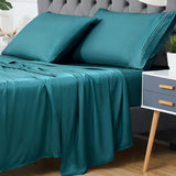 GARVEE Queen Bamboo-Derived Rayon Sheet Set - Cooling Deep-Pocket Sheets for Hot Sleepers, 4 Pieces: 1 Fitted Sheet, 1 Flat Sheet, and 2 Pillowcases (Queen Size) - Ocean Blue (Teal)