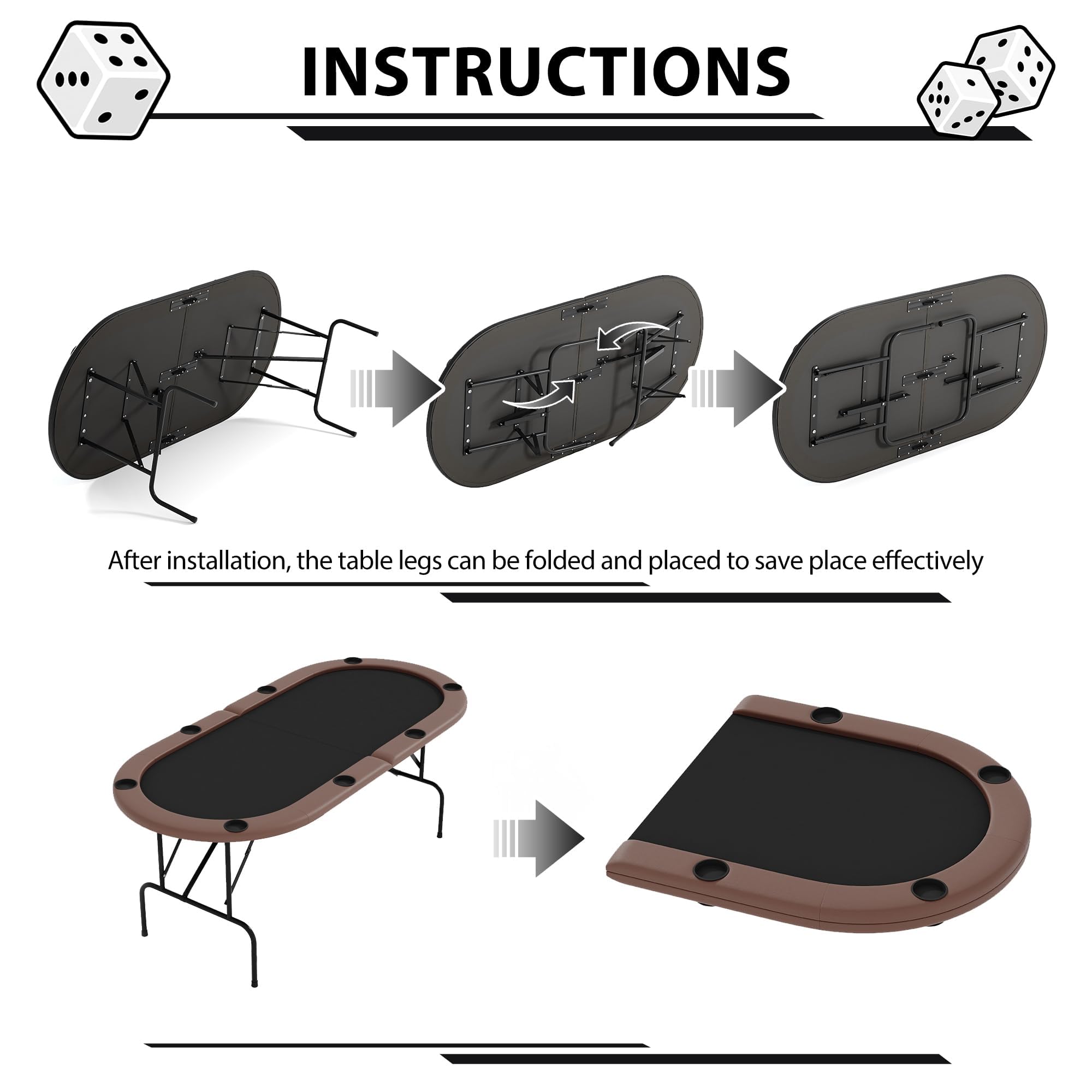 Foldable poker table legs for storage