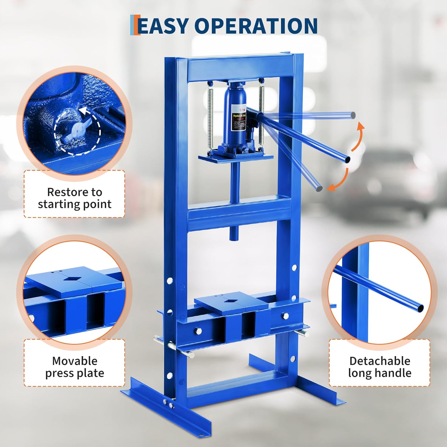 Garvee Hydraulic Press 6 T Capacity Adjustable Shop Press With 2 Press Plates For Metalworking Blue