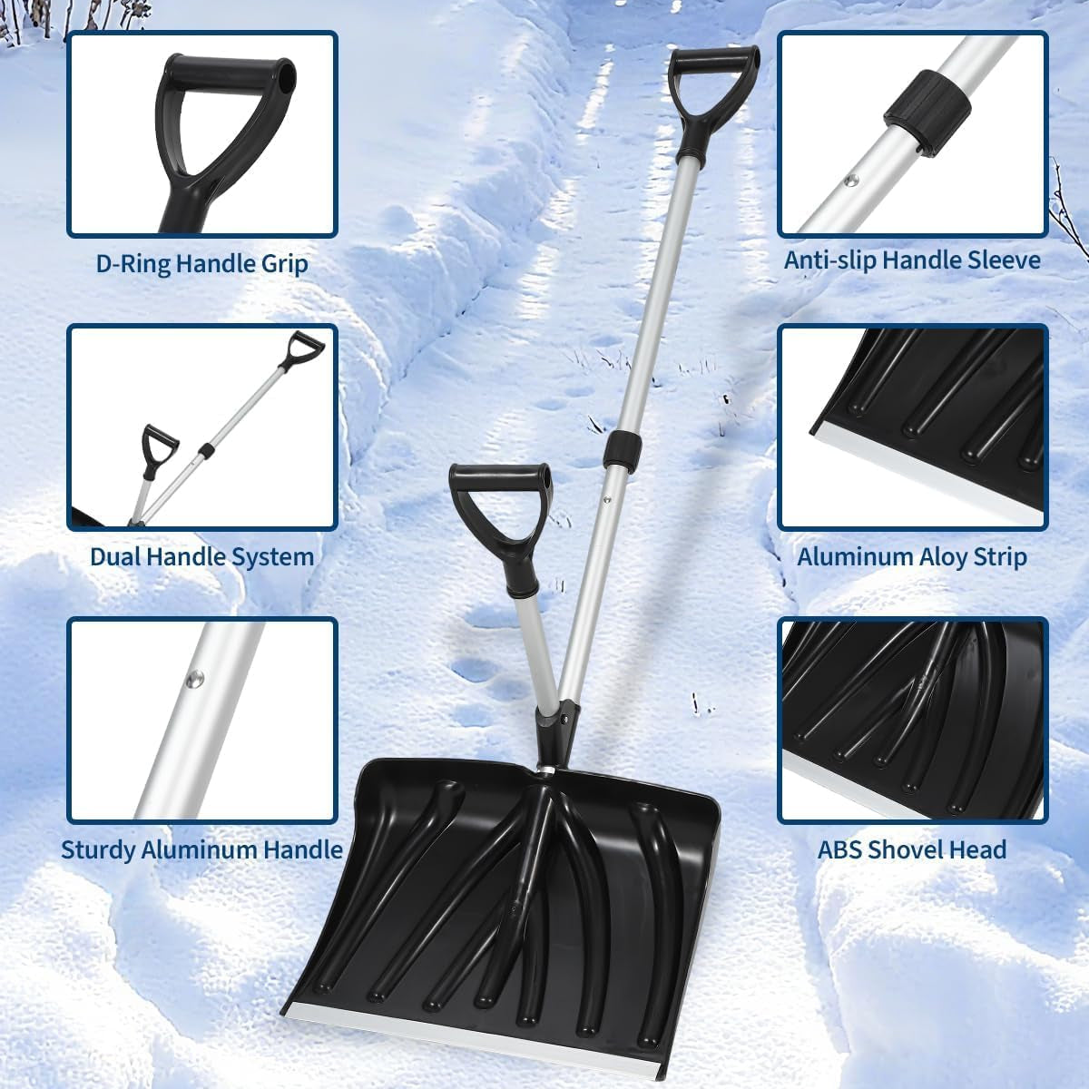 D-ring grip, anti-slip sleeve, and aluminum handle details