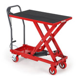 Garvee Hydraulic Lift Table Cart 500 LBS Capacity Single Scissor Lift Table with 4 Wheels Red 28.5 in Lifting Height for Material Handling - Red