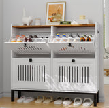 Garvee Shoe Cabinet with 4 Foldable Doors Adjustable Shelves Wood Space-Saving Design White Entryway Storage - Blanc