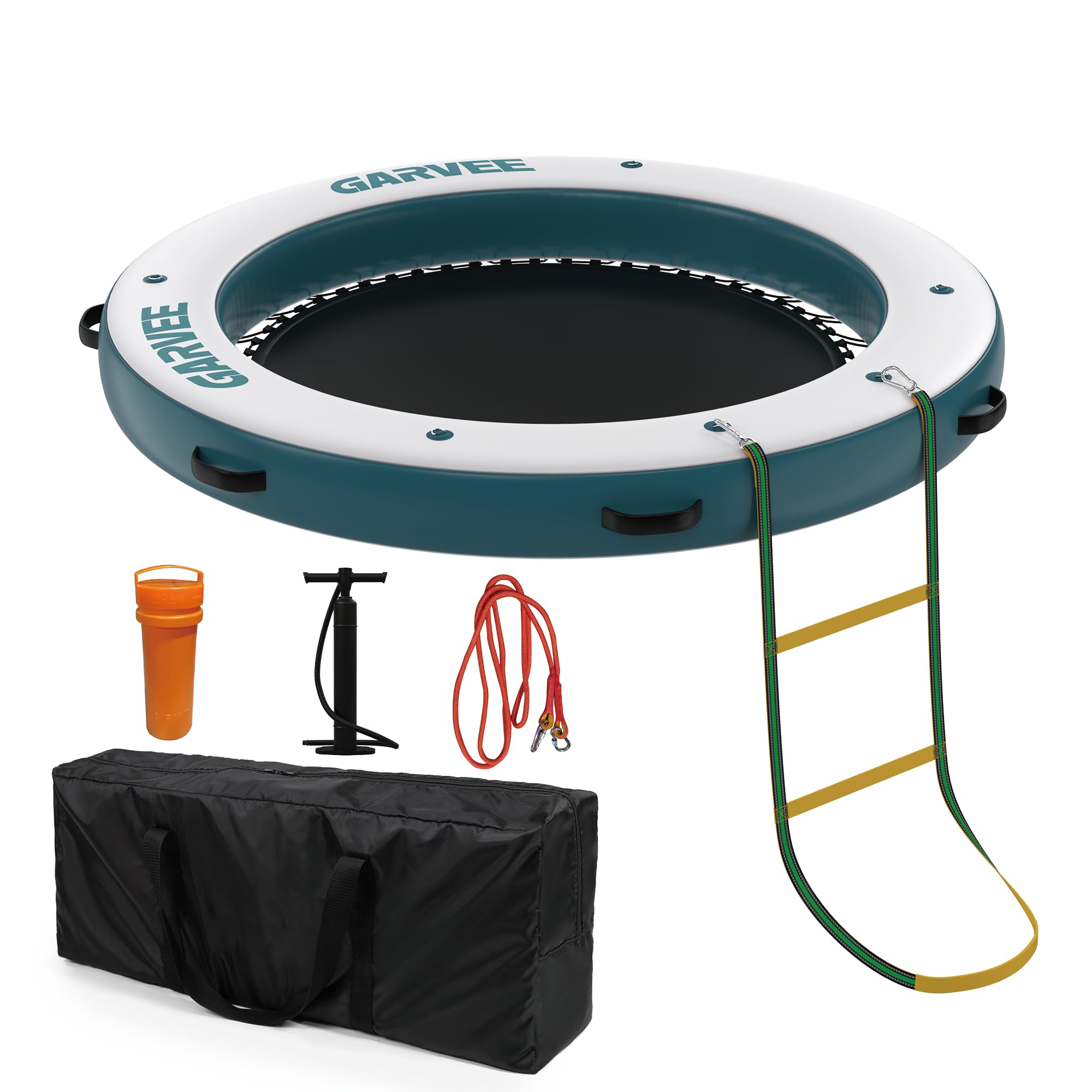 Water hammock with rope, ladder, pump and carry bag