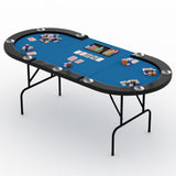 Garvee Oval Poker Table with Collapsible Legs, Casino Leisure Gaming Table for 10 Players, Texas Holdem Blackjack, 81.5"x42"x29.5", Green - Blue