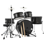 Garvee Complete 5-Piece Kids Drum Set – 16" Junior Percussion Kit with Bass, Tom, Snare, Hi-Hat, Cymbal, Pedal, Drumsticks & Drum Throne – Ideal Starter Musical Instrument for Youth – black - Black