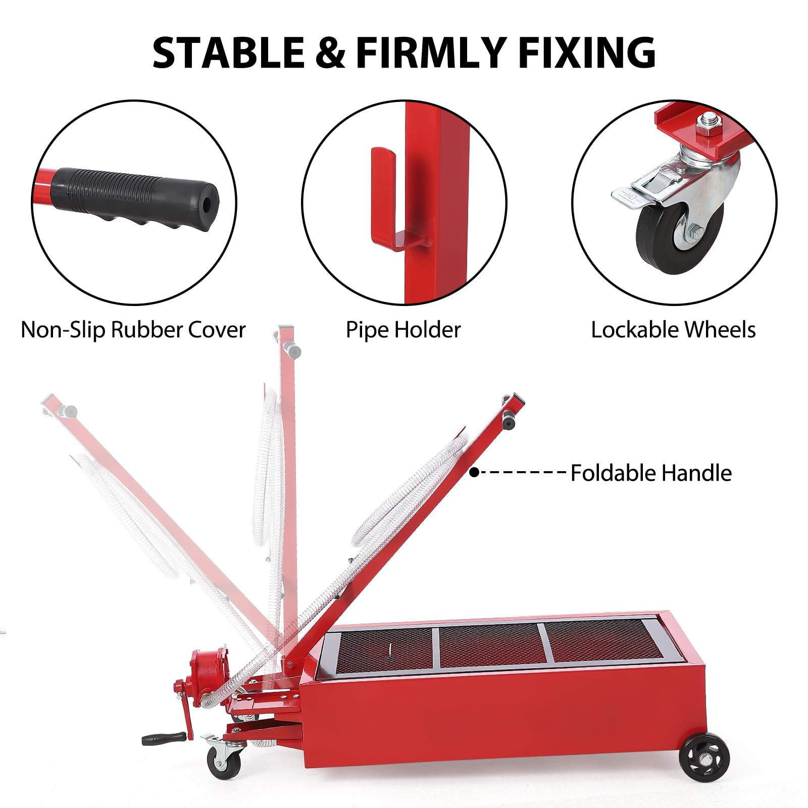 Foldable handle and lockable wheels for easy mobility