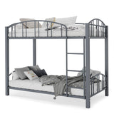 Garvee Twin Over Twin Metal Bunk Bed With Safety Guardrail & Ladder, Heavy Duty Steel Frame, Space Saving Kids Bunkbed, No Box Spring Needed, Boys & Girls - Gray