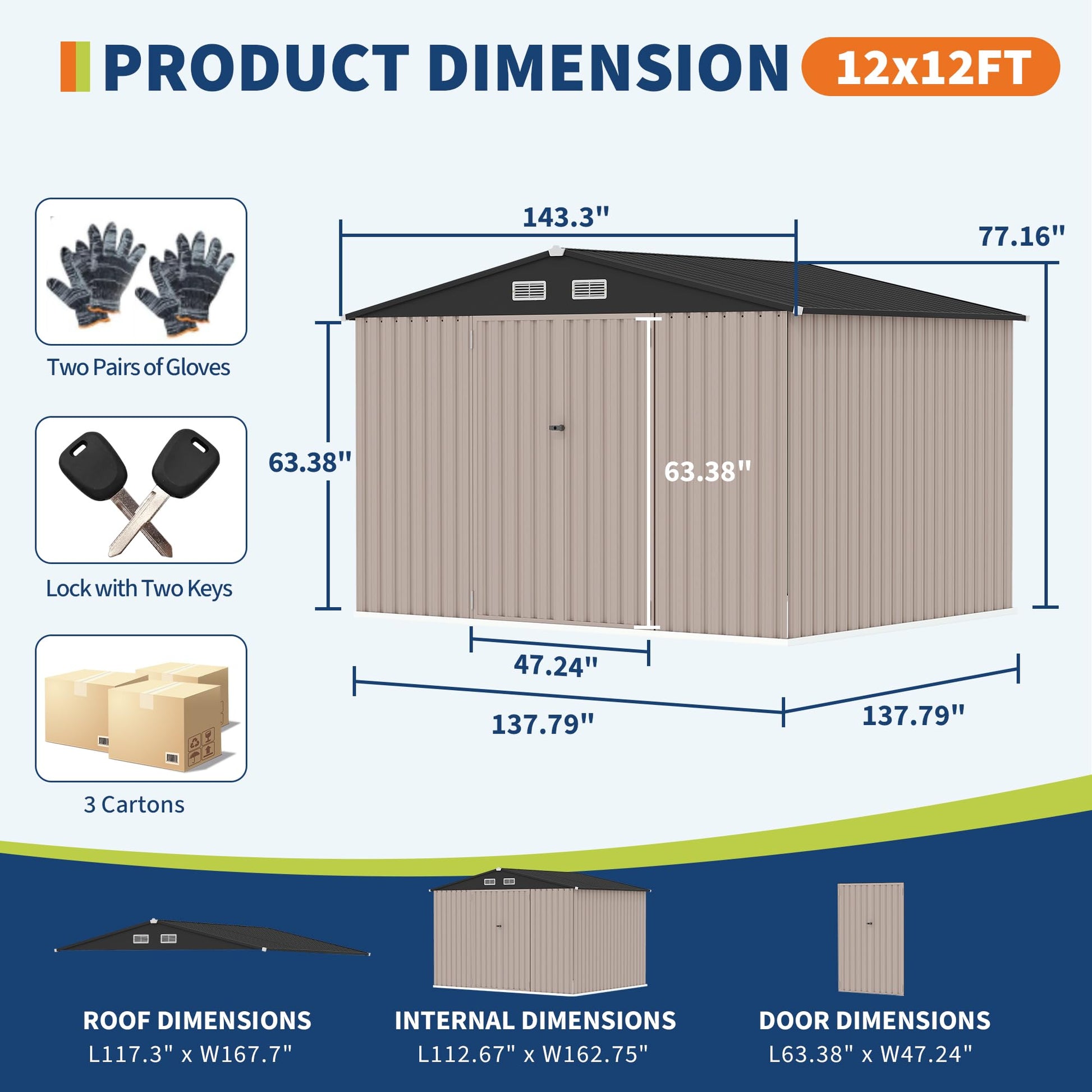 Garvee 12x12 ft storage shed product dimensions
