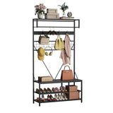Garvee Hall Tree with Bench and Shoe Storage 5-in-1 Entryway Organizer Adjustable Shelf Retro Black 39.37" - Retro Black