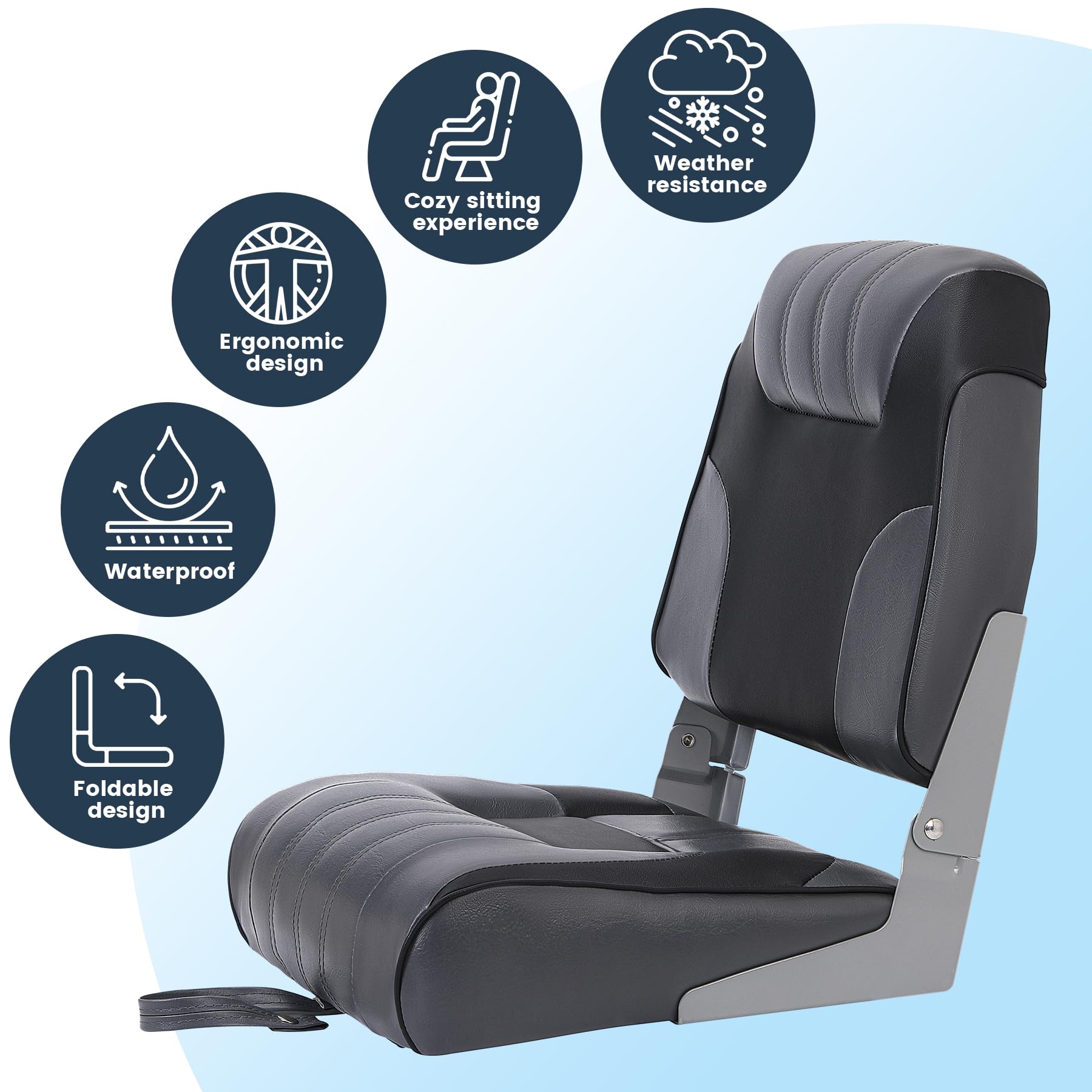 Ergonomic low back boat seat with thick cushion