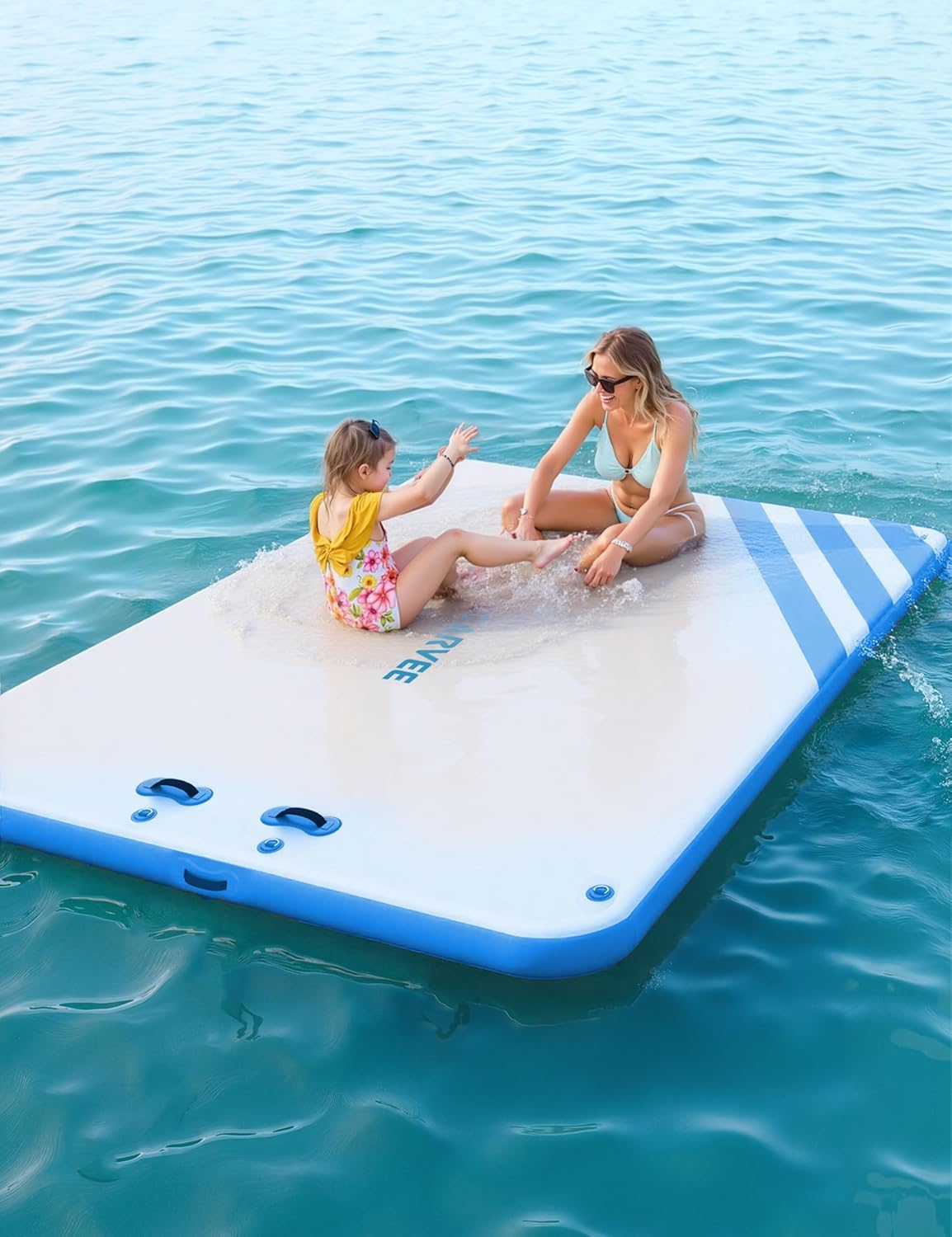 Garvee 10 x 6 ft inflatable floating dock on the water