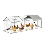 Garvee Large Metal Chicken Coop with Cover Portable Poultry Cage Walk in Hen House 120"×40"×40" Heavy Duty Backyard Farm - Silver