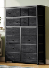 Garvee Tall Dresser with 16 Drawers, Clothes Rack & Storage Shelves for Bedroom, Large Black Grain Fabric Closet Organizer