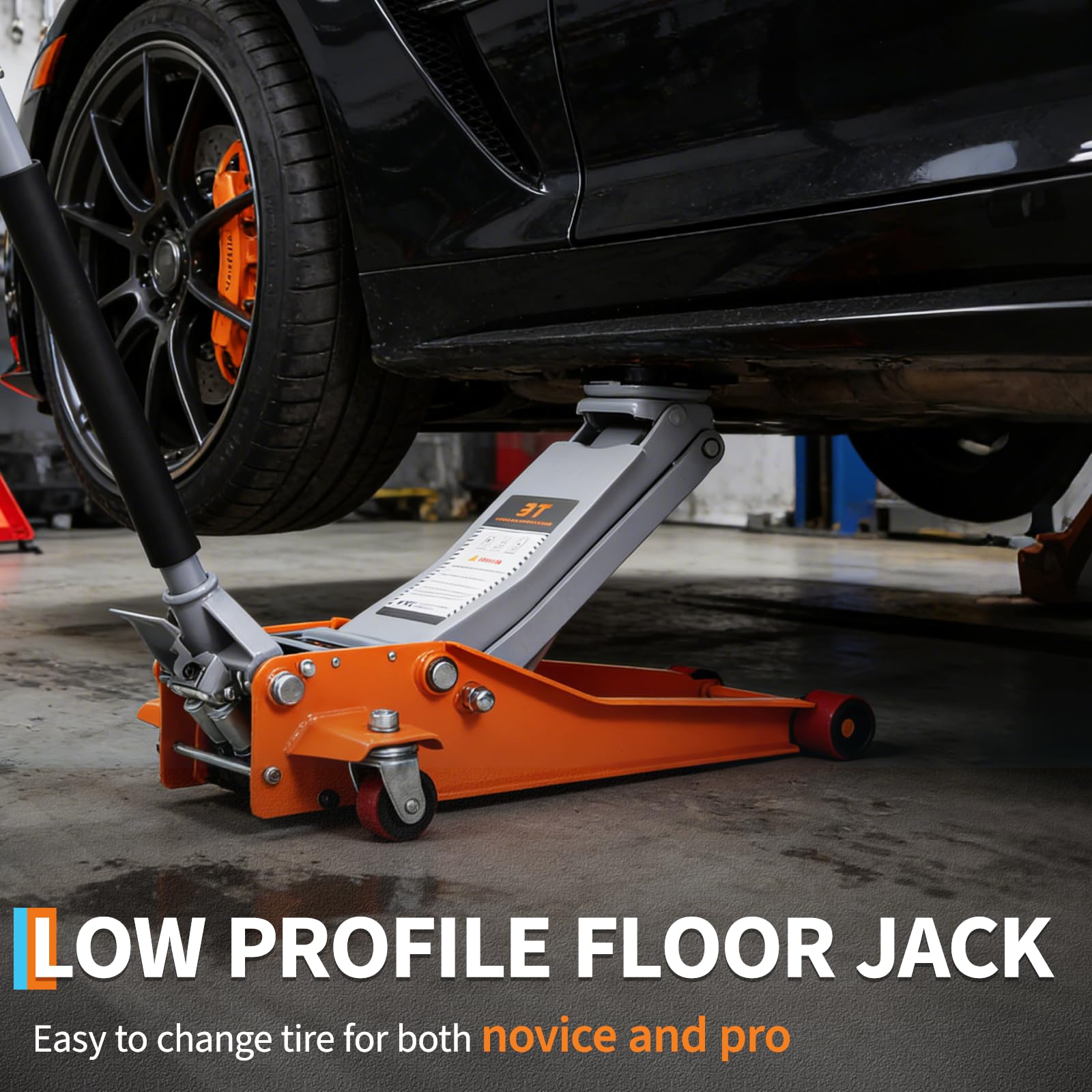 Low profile floor jack under car